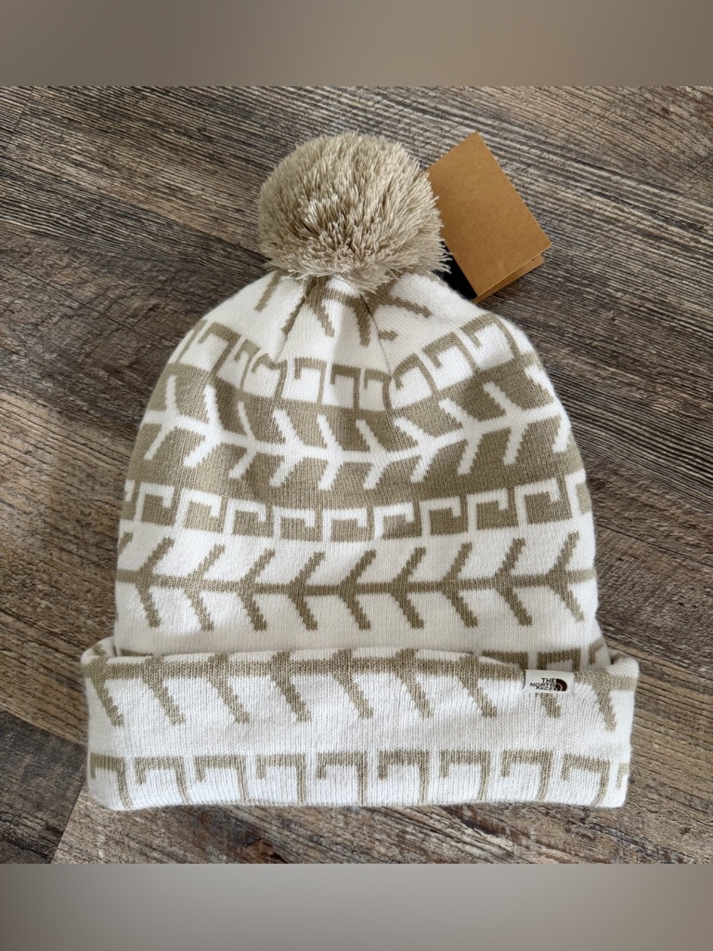 North Face OS Ski Tuke Pom Beanie Fair Isle Print Neutral Beige/Cream Unisex
